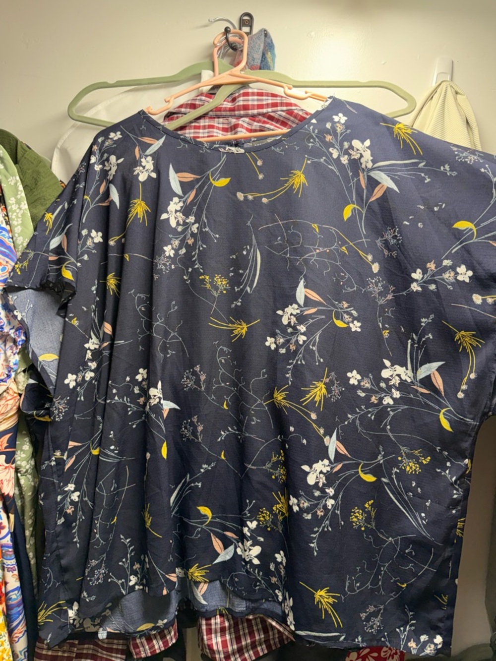 SHEIN Navy Floral top with Yellow and White Detail